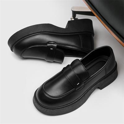 Britischer Stil Plateau-Loafer Herren Übergröße Runde Zehen Einzelne Schuhe Männlich Dicke Sohle PU-Lederschuhe