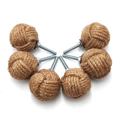 Set of 6 Jute Rope Knot Door Knobs/Drawer Pull and Push Handles/Knobs for Cabinet/Wardrobe/Nautical Hardware Decoration, 32 Mm