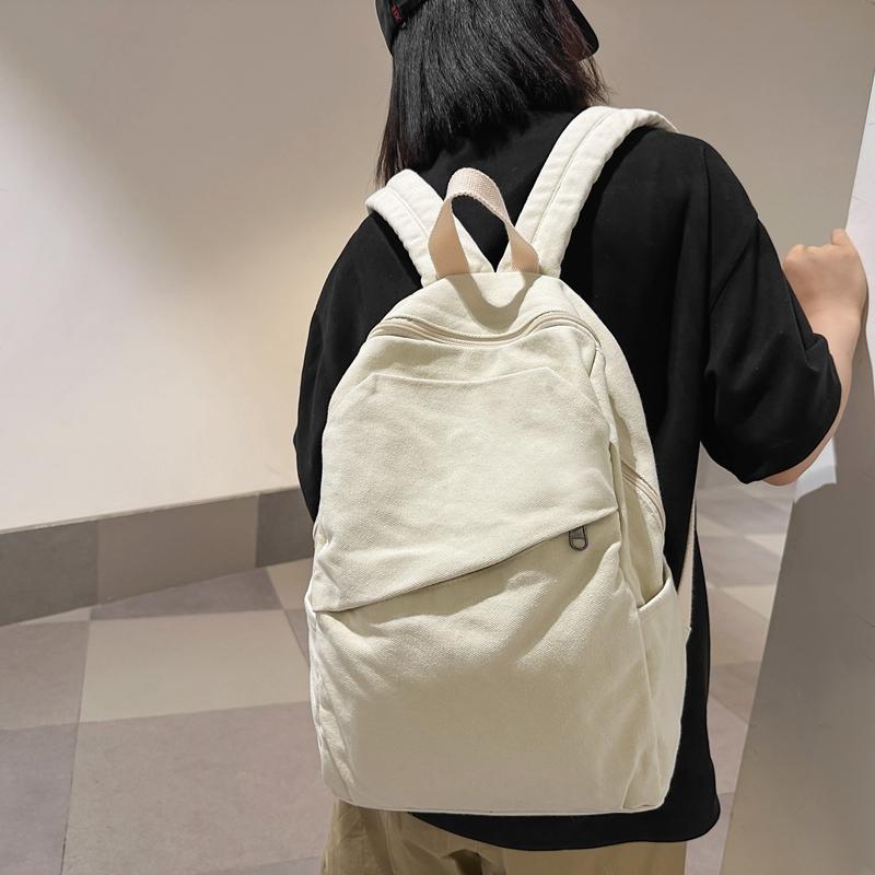 Canvas Backpack Women's Large Capacity Solid Color Student Schoolbag Men Travel Backpack