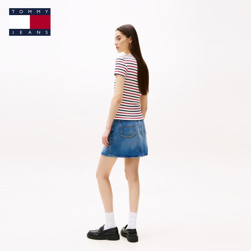 TOMMY JEANS Women's A/W 2025 Striped Ribbed Slim-Fit Short Sleeve T-Shirt