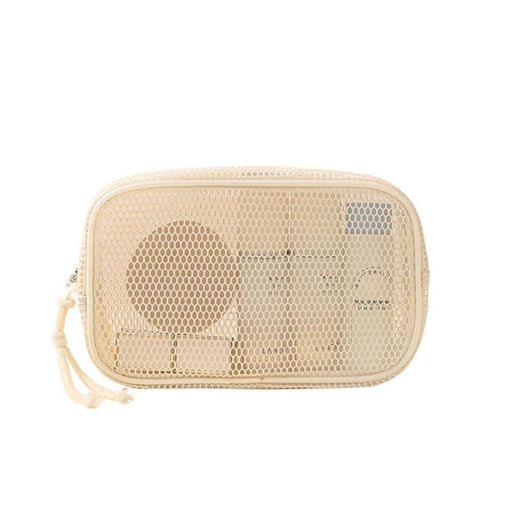 

Large Capacity Mesh Cosmetic Bag Transparent Coin Purse Casual Wash Bags Toiletries Storage бежевый