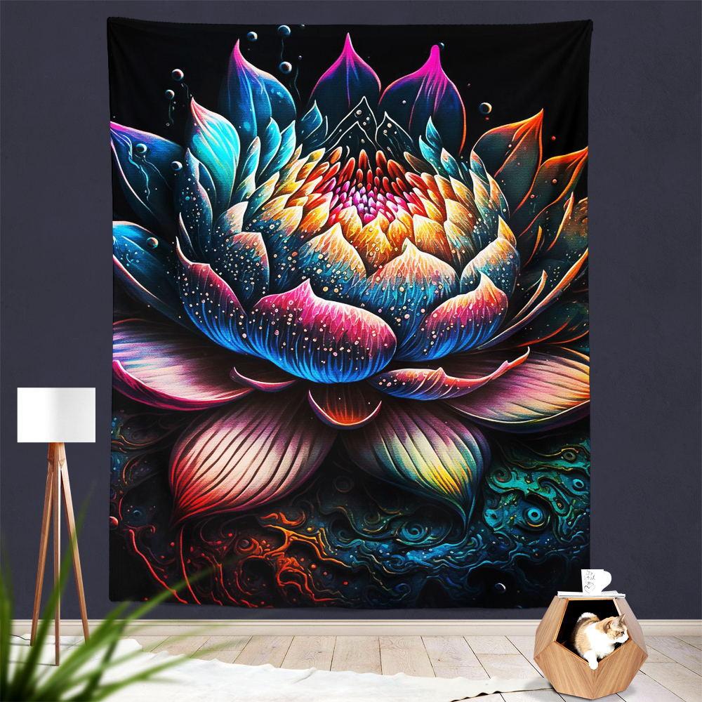 Painted Lotus Tapestry, Bedroom Wall Covering, Living Room and Study Decoration Cloth, Wall Tapestry, Background Cloth