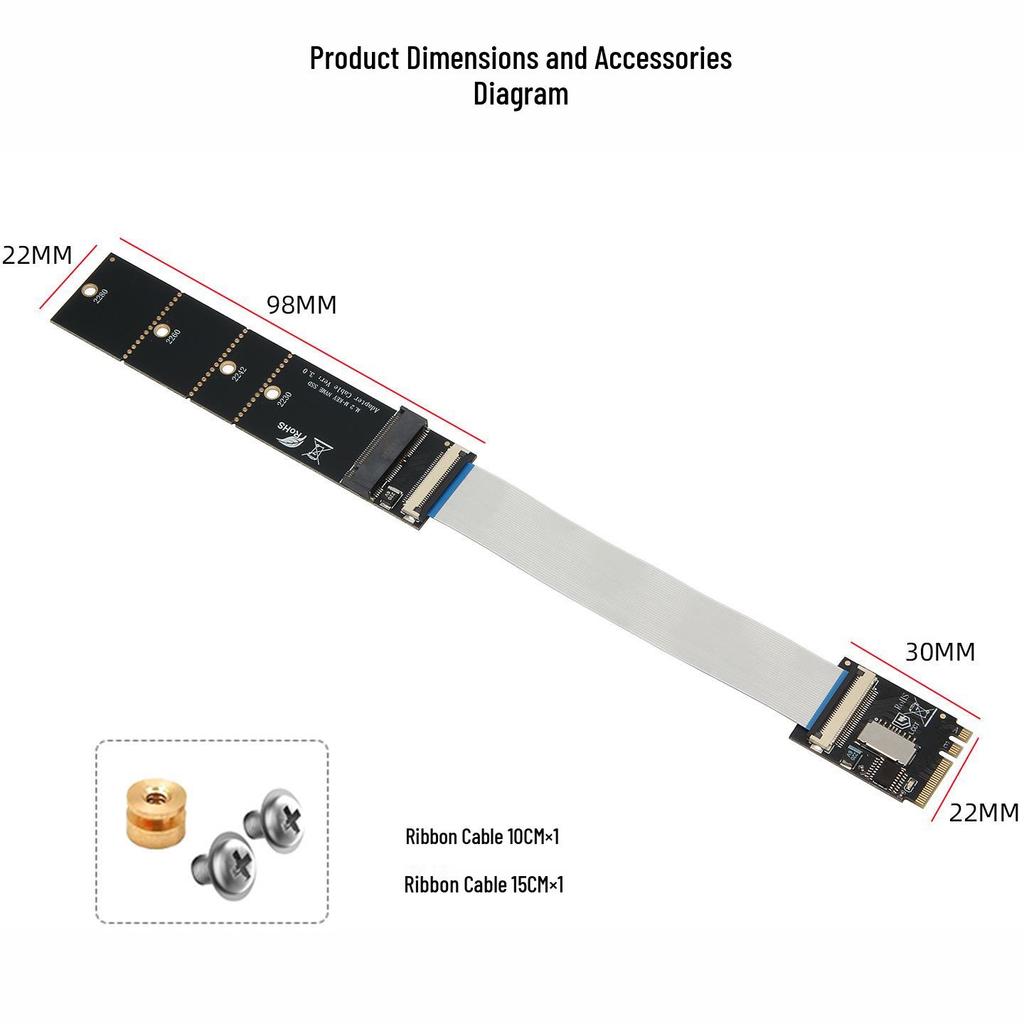 M.2 Key A-E to NVMe Adapter Card with TF Card Slot & WiFi Interface for M-Key Drives