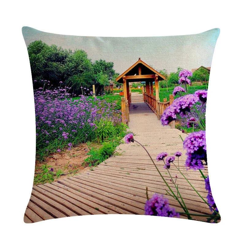 Schönes Lavendelmuster Leinen Überwurf Kissenbezug Auto Wohnzimmer Schlafzimmer Sofa Dekorative Kissenhülle 45*45cm