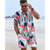 Funny 3D Flamingo Print Men's Shirt Beach Vacation Short Sleeve and Shorts Two-Piece Set