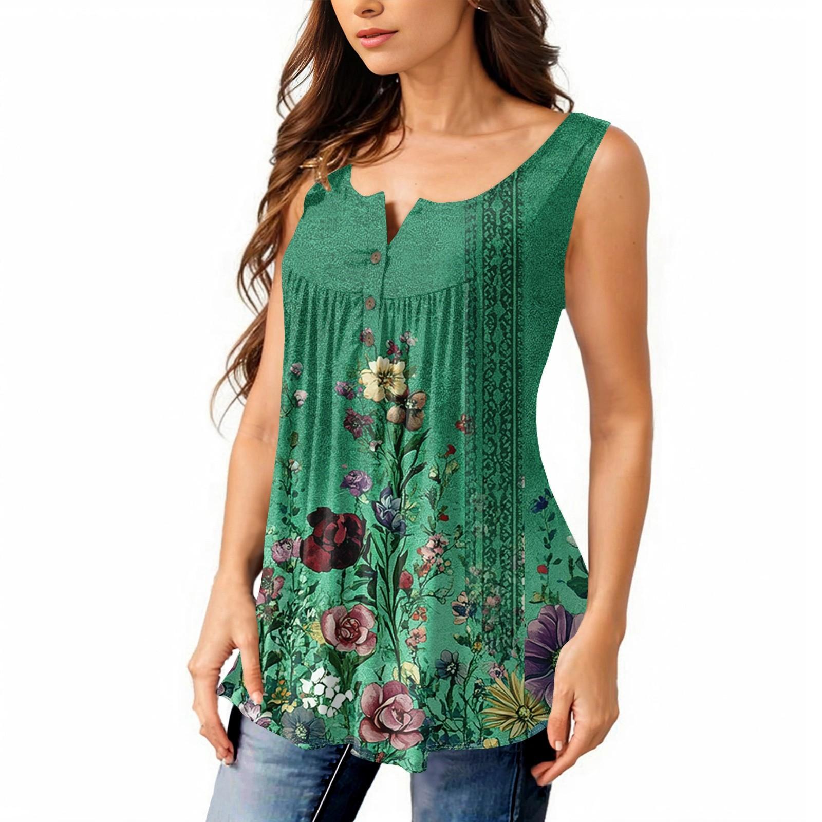 

Женская мода плиссированная безрукавка повседневная футболка жилет топ на пуговицах L зелёный