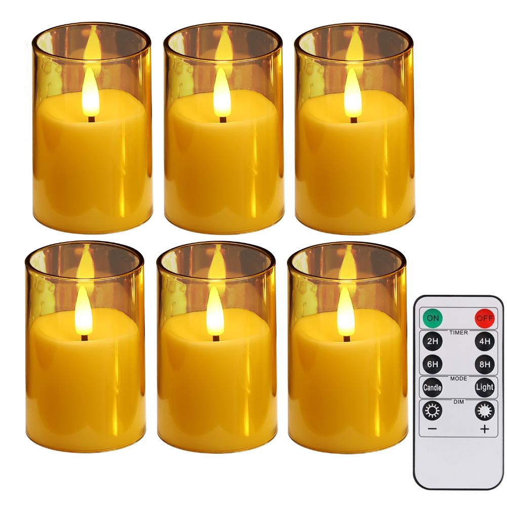 Flickering Flameless LED Pillar Candle Lights with Remote & Embedded Star String for Wishing Wedding Christmas Party Home Decor