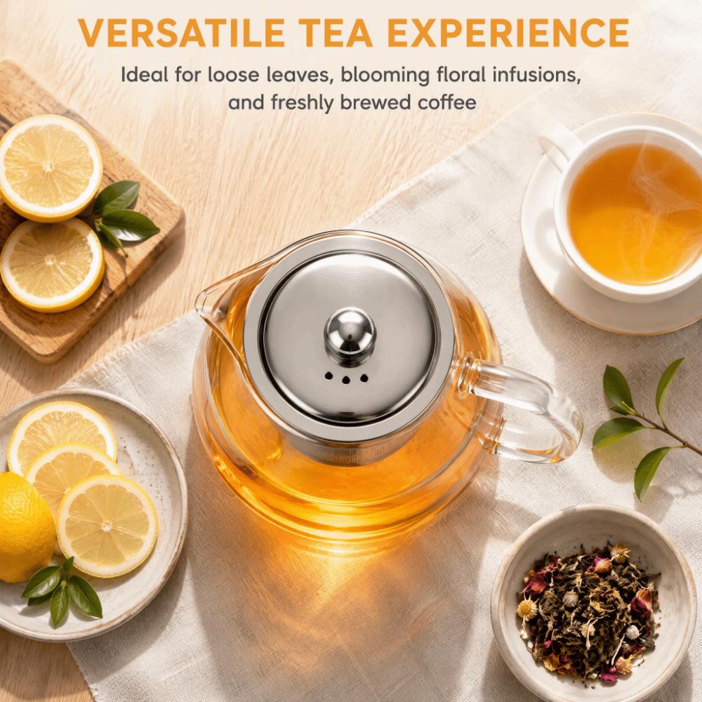 with Stainless Steel Infuser Clear Glass Tea Maker High Borosilicate Coffee Tea Pot Blooming Tea