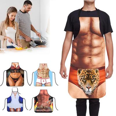 Kreativa Sexiga Roliga Vattentäta Bakkförkläden för Män Kvinnor Grillfest Hotell Vänner Älskare Intresse Dekorativt Förkläde