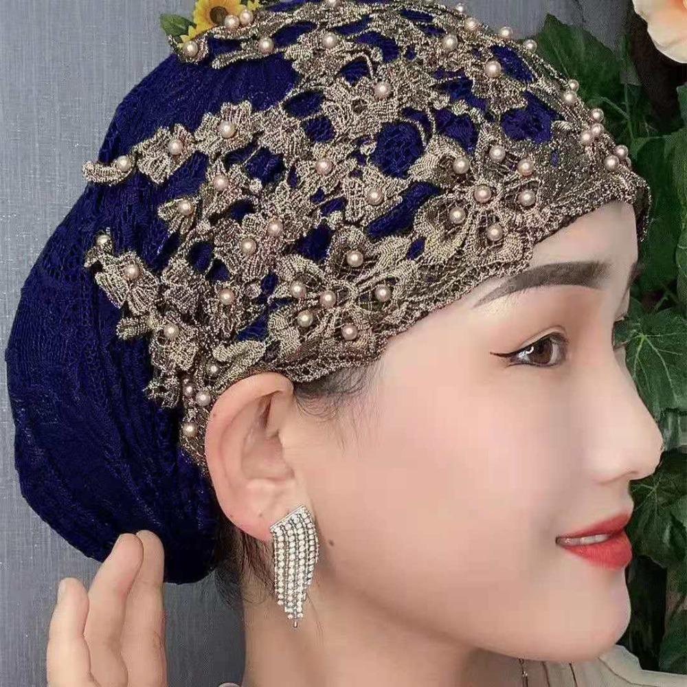 Soft Ethnic Beaded Hat Beaded Decoration Head Wrap Cap Portable Ethnic Headscarf Hat  Cultural Wear