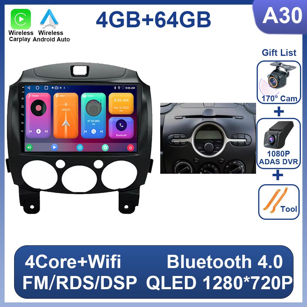 Android 14 Car Radio Multimedia Player For MAZDA 2 Mazda2 2007 2008 2009 2010 2011 2012 2013 2014 GPS Navigation 2DIN Carplay 4G