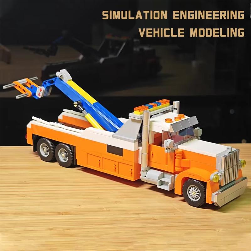Heavy Duty Wrecker Tow Truck Building Blocks US Style Trailer Rescue Vehicle Model DIY Assembly Toy Desktop Decor Ornament Gifts