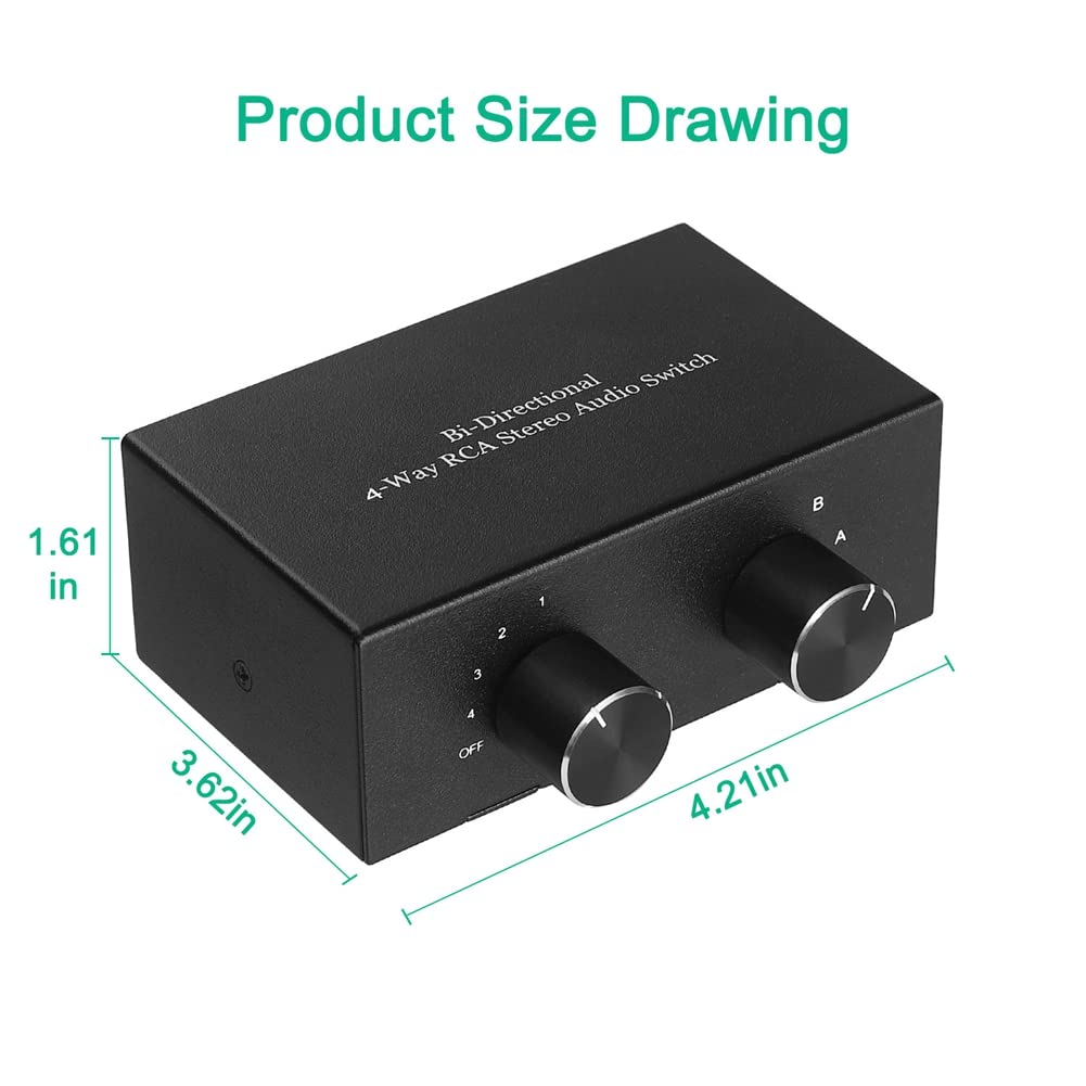 Xsdjasd Obousměrný 4cestný stereo audio přepínač L/R zvukového kanálu, 2 vstupy 4 výstupy