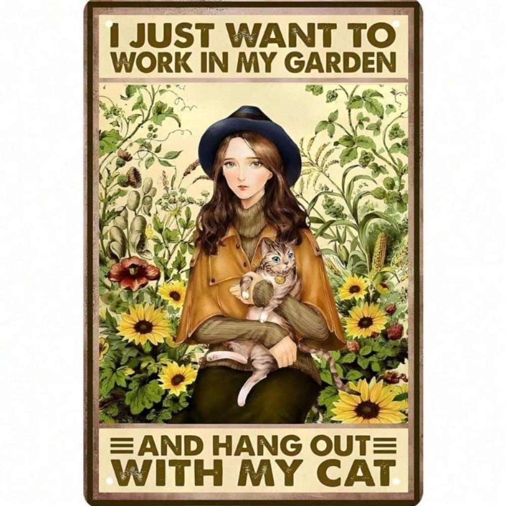 Vintage Metal Cat Garden Sign Retro Wall Plaque Outdoor Home Decor Gift for Cat Lovers