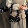 Cloth Polka Dot Shoulder Bag Ruched Strap Canvas Underarm Bag Comfortable Printed Handbag  Shopping