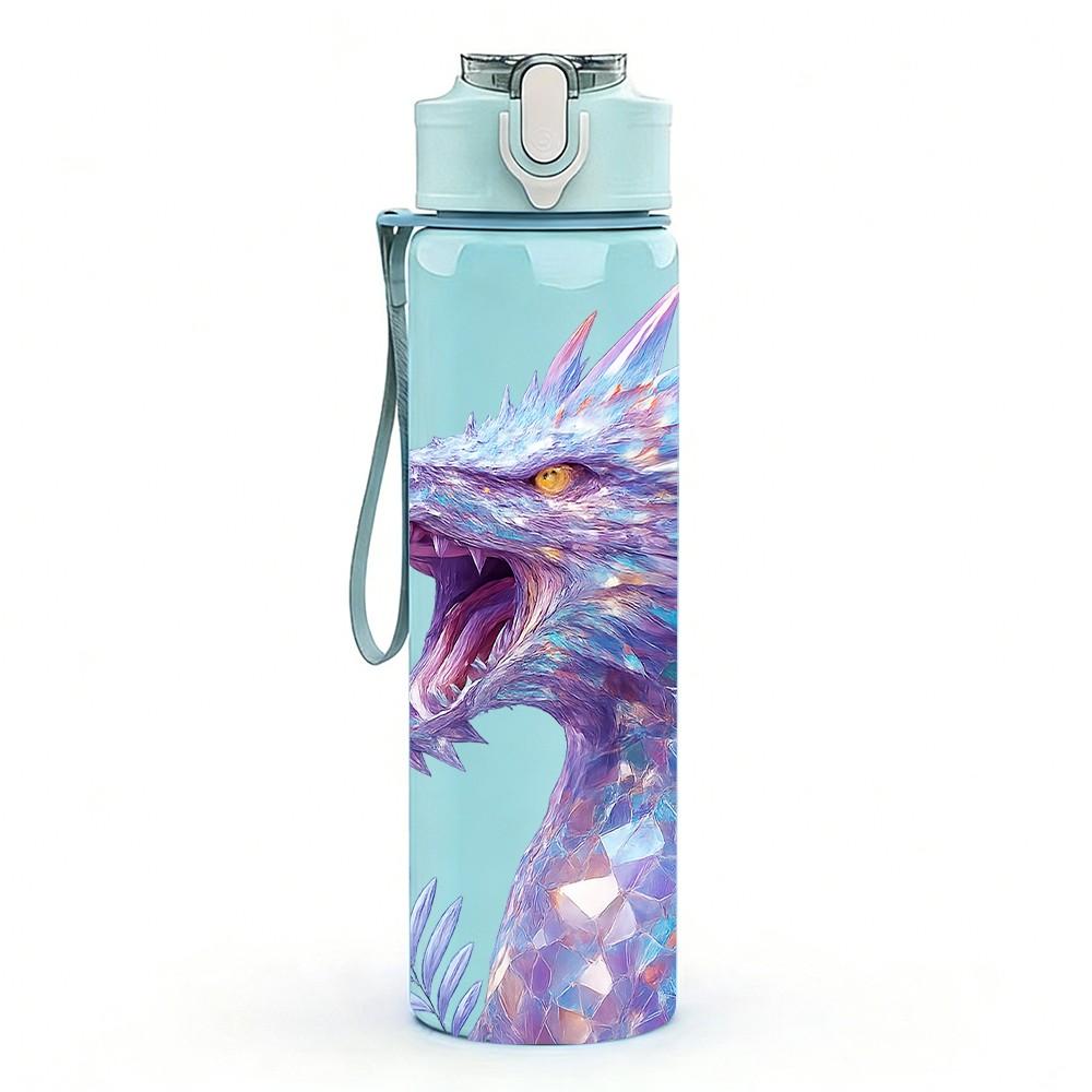 1PC Colorful Spiky Dragon Fantasy Print 750ml Color Plastic Sports Water Bottle Leakproof Flip Straw Lid Suitable for Sports Office Home Use