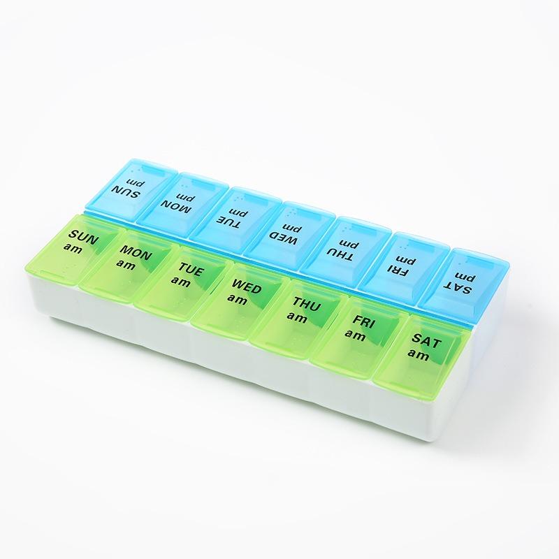 New Hot Portable Weekly Large Pill Organizer Case Box Storage Container 7 Day 2 Times 14 Grids for Vitamin Medicine Fish Oils