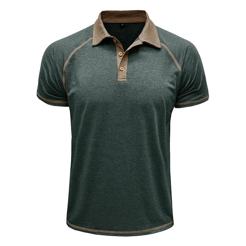 Summer Fashion Polo-neck Patchwork Casual All-match T-shirt Male Short Sleeve Vintage Tee Pullovers Top Men
