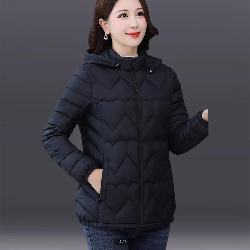 Women Cotton-Padded Down Jacket Long Sleeve Thin  Light Hooded Loose Cotton Coat Short Outwear