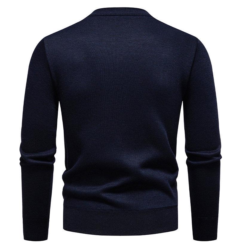 Men's Velvet-Lined Knit Sweater - Warm Autumn/Winter Round Neck for Middle-Aged Dads