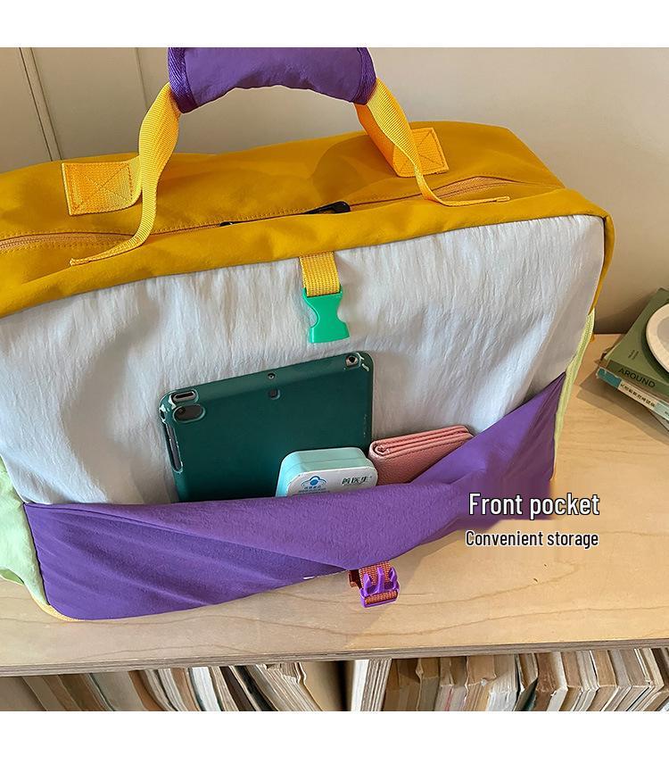 Trendy Color Block Fitness Travel Bag with Wet/Dry Separation, Large Capacity, and Handheld Design.