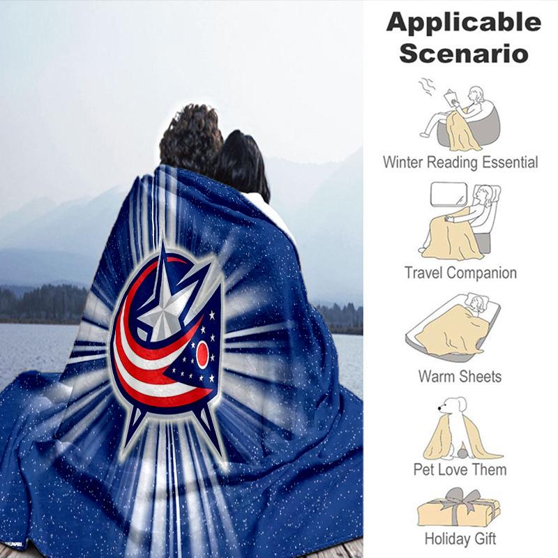 Blue Jackets Blanket Flannel Throw for Sofa, Travel, Camping, Livingroom, Office, Chair and Bed Soft and Warm Holiday Birthday Gifts