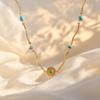 Stainless Steel Sun Pendant Necklace, Blue Natural Stone Beads Wave Chain Necklace for Women, Gold Plated Vintage Jewelry Gift
