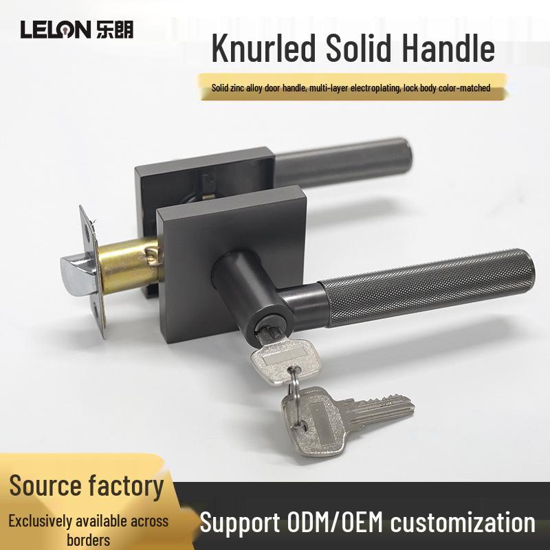 Matte Black Zinc Alloy Indoor Door Lever Lock with Knurled Handle Pattern