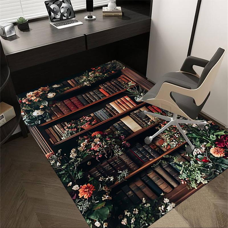 

1PC Bookshelf Flowers Non-Slip Floor Carpet Compatible for Office&Living Room&Bedroom&Dining room - Flat-Weave Machine-O316 60cm by 90cm