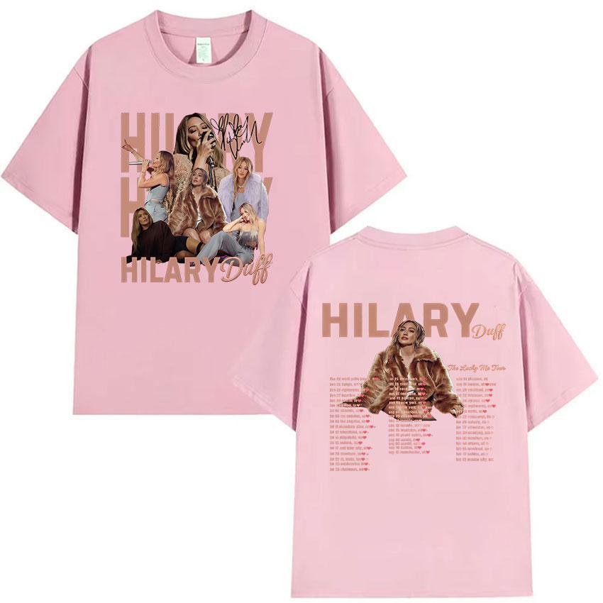Hilary Duff The Lucky Me Tour 2026 Maglietta Grafica Unisex Donna Harajuku Retro Oversize Cotone Maglietta Abbigliamento Estetico Magliette