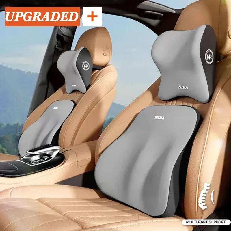 Comfortable Memory Foam Car Seat Cushion with Lumbar Support and Neck Pillow Synthetic Fiber Woven Universal Fit for Vehicle