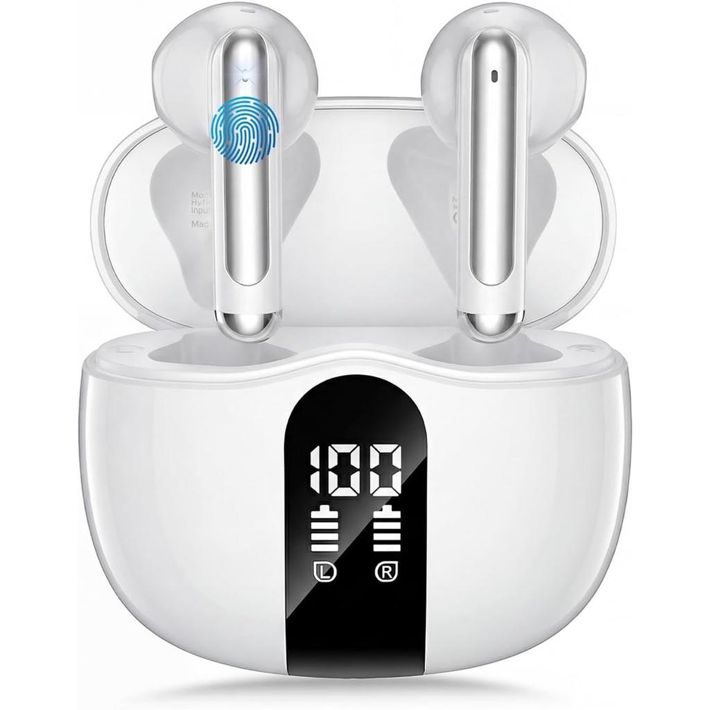 Wireless Earbuds, Bluetooth 5.4 Headphones HiFi Stereo, Ear Buds with 50H Playback, LED Display IP7 Waterproof Earphones for Laptop/Phones/Sports