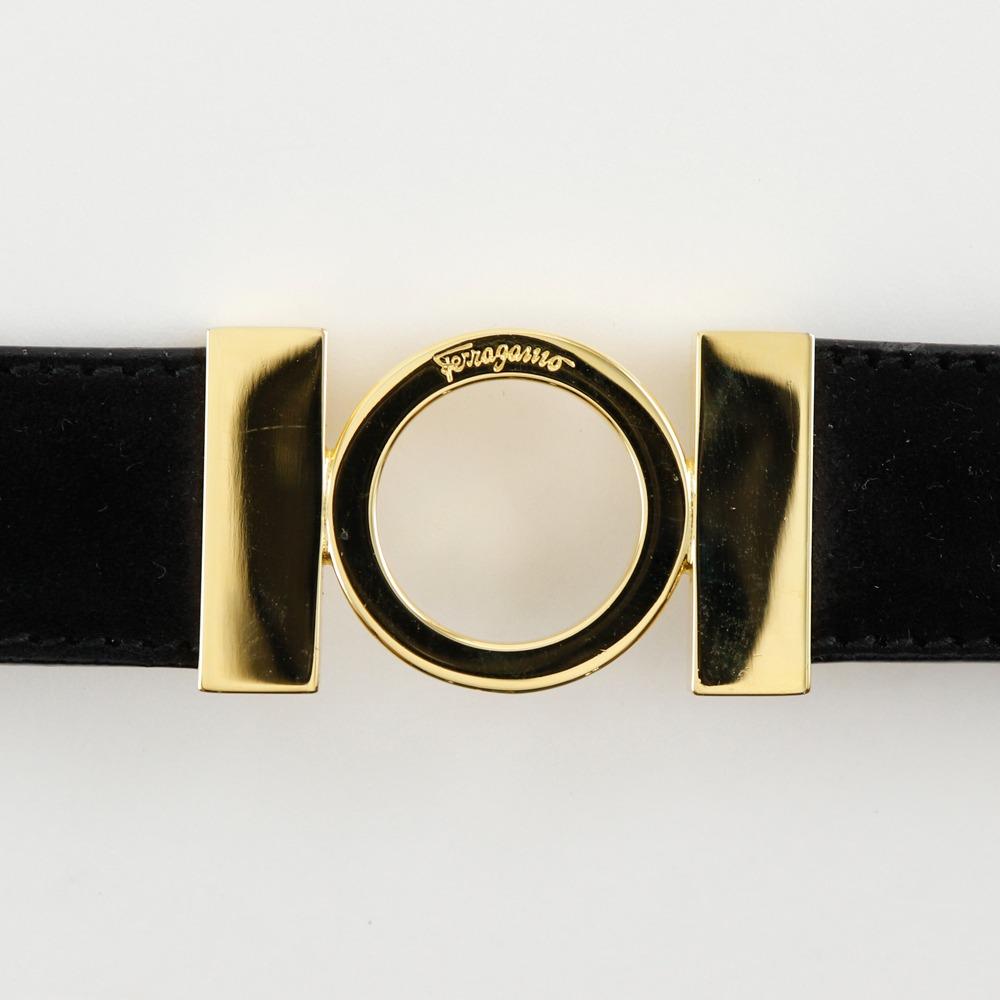 Salvatore Ferragamo Gancini Belt Black/gold Suede/Plated Gold Women Used