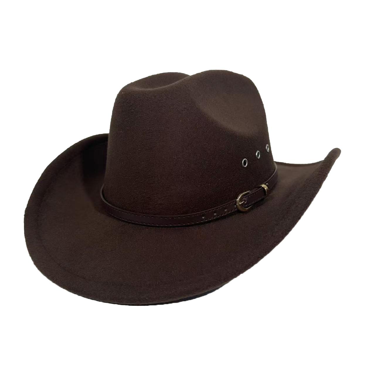 

Western Cowboy Hat Woolen Top Hat Big Eave Hat Ethnic Style Jazz Hat M（56-58cm） темно-коричневого кольору