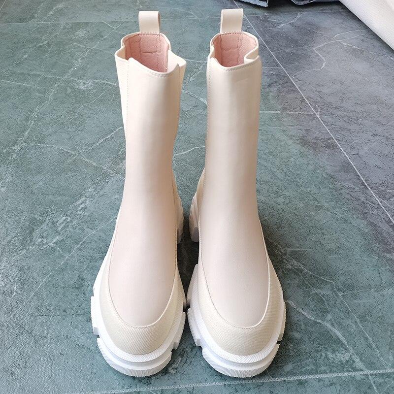 Dámské Béžová Černá Střední kozačky Jaro Podzim Přírodní kůže Hovězí kůže Šití Chelsea Boots Boty