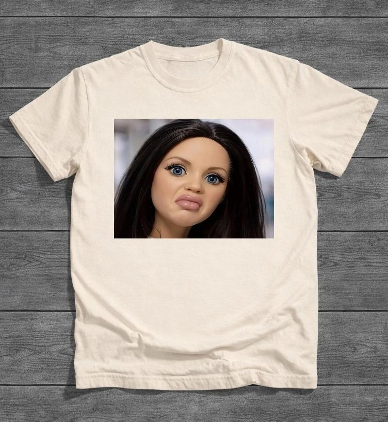 

Funny Doll Face Shirt with Judging Expression Summer Unisexs and Womens Loose and Breathable Tshirt Top 4XL