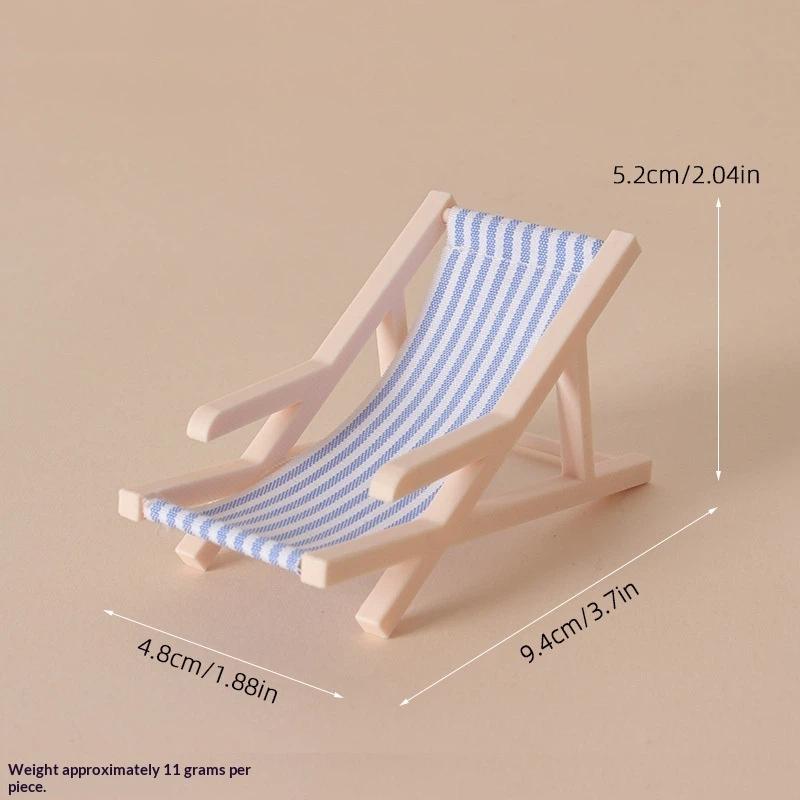 112 Mini Scale Foldable Beach Chair for Dollhouse Striped Deck Chair Outdoor Mini Furniture for Kids Room Decor