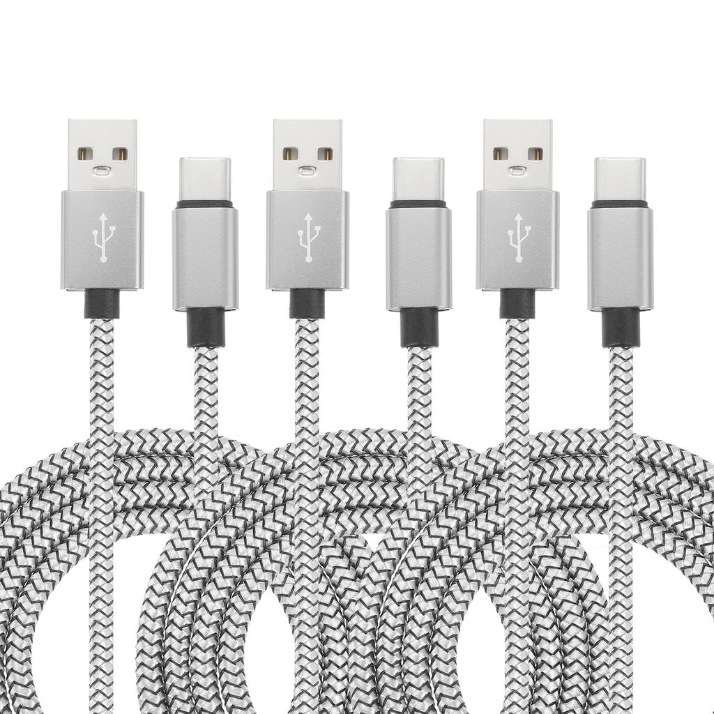 1/2/3Pcs USB Type C Charger Cable 1m/2m Silver 2.4A Type-C to USB A Braided Charging Cord Data Transfer Cable for Tablet Phone