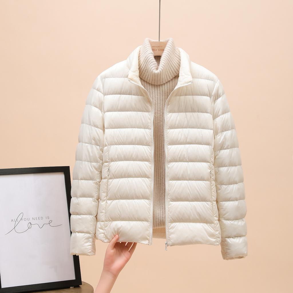 Down jacket women's new short light and thin thickened warm slim white duck down fashion coat