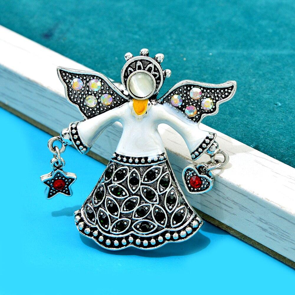 Blucome Rhinestone Vintage Angel Brooch Enamel Opal Jewelry Retro Style Women And Men Pin High Quality New 2023