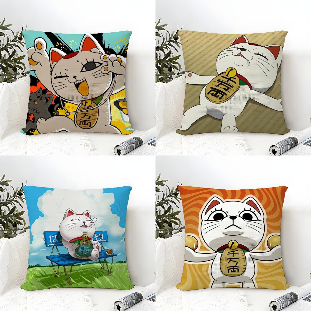 DDan Da DDan Lucky Cat Cushion Cover Eco Linen Pillow Case DoubleSided Print Breathable Durable Zipper Home Decor Gift