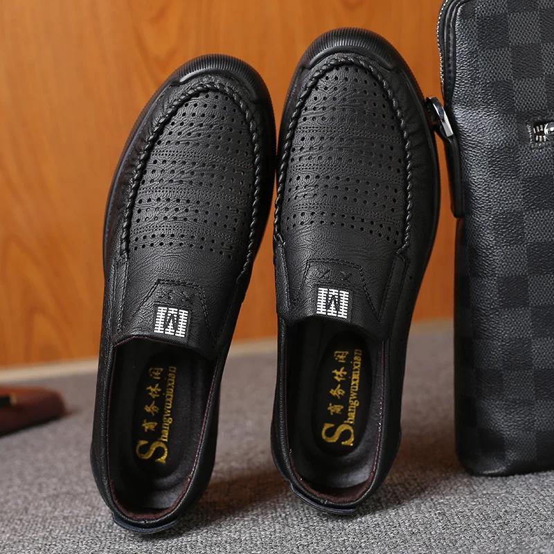 Summer Hollow Out Microfiber Leather Mens Casual Shoes Man's Flat Loafers Office Business Dress Male Work Walking Driving Shoes