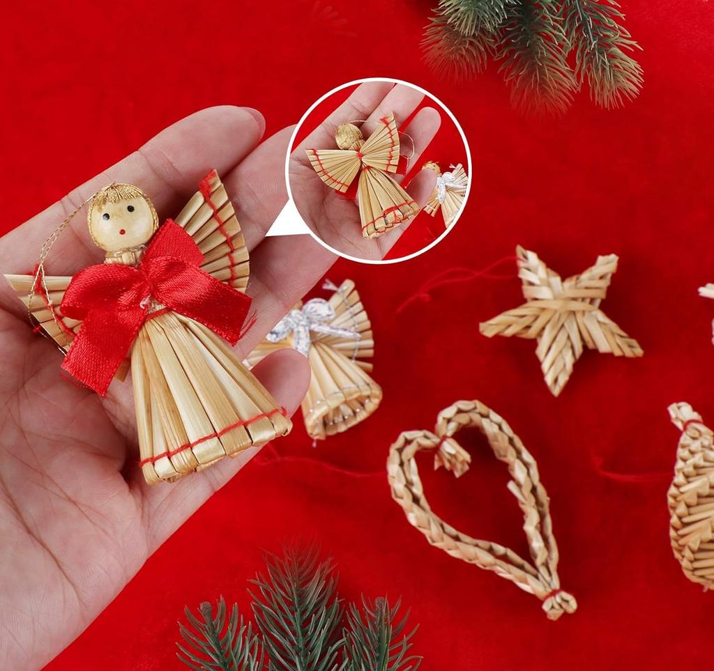 Christmas Tree Ornament Straw and Teru Teru Bou Perfect for Christmas and In a Wooden Box 52-Piece Set, Crafts, Snowflakes, (Lucky Dolls) - Gifts,