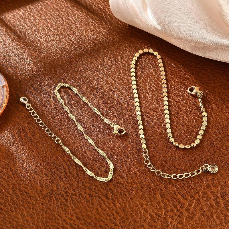 Waterproof 14K Gold Plated Anklets Set for Women Teen Girls, Layered Gold Ankle Bracelets Summer Beach Jewelry Gifts for Her