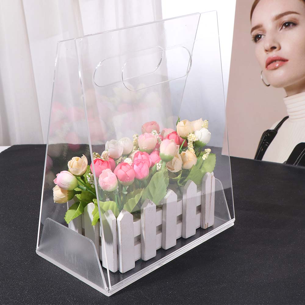 Transparent Acrylic Flower Box Hand Bag Packing Material Bouquet Wrapping Bag Reusable Portable Flower Bag Wedding Party
