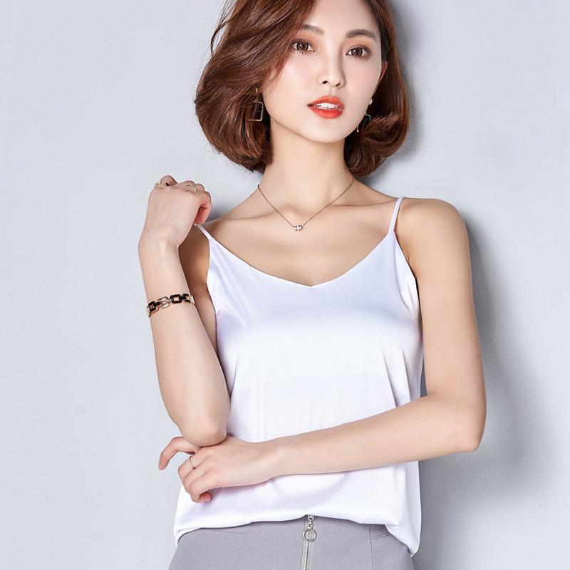All Season Sexy V-neck Loose Satin Suspender Vest for Women In Summer Versatile Korean Version with Bottoming Out and Inner Strap