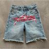 RogueWave Nye Harajuku Bokstav Svarte Jeans Hip Hop Vintage Baggy Shorts Casual Gym Denim Shorts Streetwear