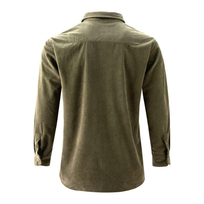 Men Corduroy Button Down Shirt Long Sleeve Casual Workwear With Chest Pockets