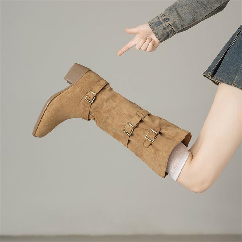 Spring and Autumn Western Cowboy Boots New High Boots Thick Heel Stacking Boots Skinny Long Boots Pant Pants Boots