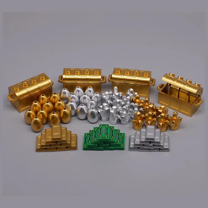 Character Scene Building Blocks Accessories Treasure Dollar Silver Ore Diamond Box Wine Glass Chain Key Teapot Toy Gift Brick